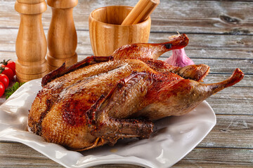 Baked with spices whole duck