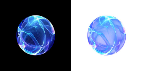 Two glowing blue spheres featuring intricate and captivating light patterns set against a dark, mysterious background