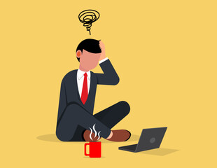 Failed investment. Frustrated angry business man sitting on floor