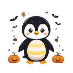 Fototapeta premium Halloween themed penguin illustration with plain background 