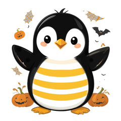 Naklejka premium Halloween themed penguin illustration with plain background 