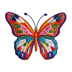  Colorful butterfly embroidery patch designed with intricate details and vibrant colors [Transparent Background PNG]