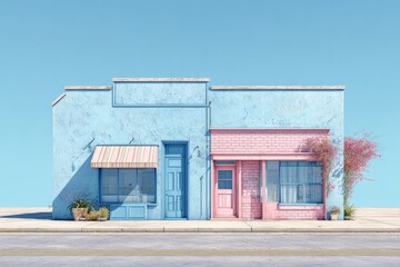 Fototapeta premium Pastel Colored Shops On Empty Street