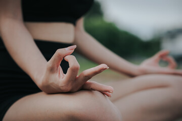 Asian woman jogging outdoors in workout clothes, smiling happily, enjoying fitness training, healthy lifestyle, exercising and doing energy activities in nature.