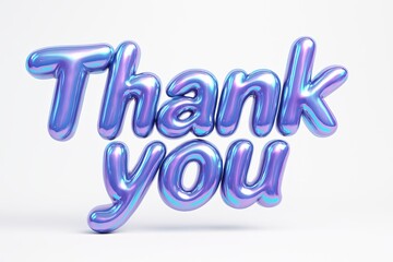 Foil Holographic iridescent text "Thank You" gradient lettering Inscription  on white background, for Thanksgiving day party and design projects