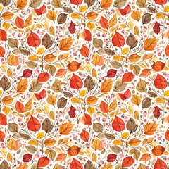 Seamless fall pattern with colorful autumn leaves and berries illustration, patern seamless, Stock royalty.