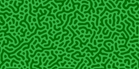 Fototapeta premium Seamless leopard print texture design featuring green and coral tones. Linear design with biological shapes. Organic lines in memphis. abstract turing organic wallpaper background
