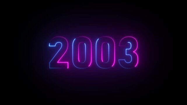 Neon glowing number 2003 on black background year