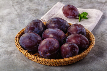 Ripe sweet fresh juicy plums