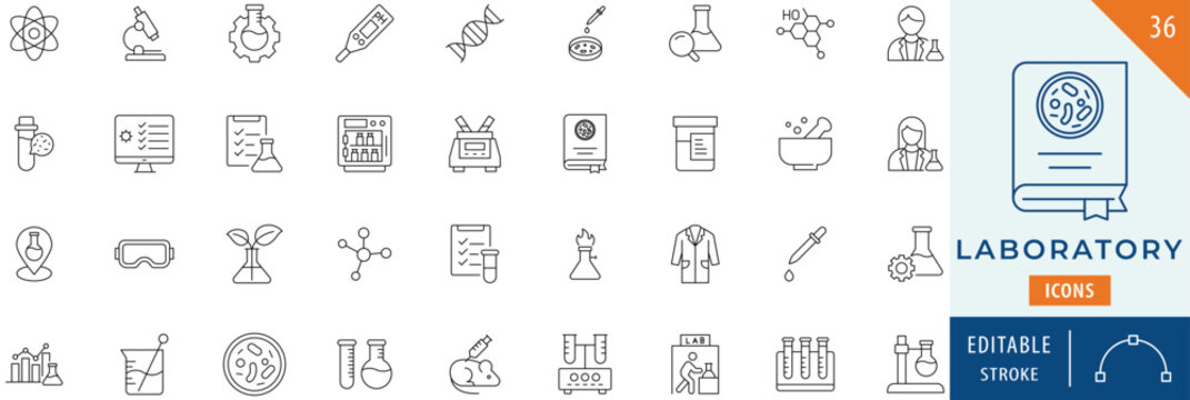 Laboratory icon collection set. Editable stroke.