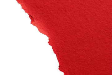 Red paper tear against a black background.  A sharply defined, unevenly torn edge of vibrant red paper against a solid black backdrop.  The paper's texture is visible