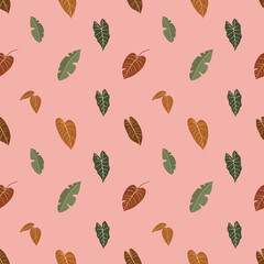 Seamless pattern of tropical leaves on pink background creating a calm atmosphere, patern seamless, Stock royalty free.