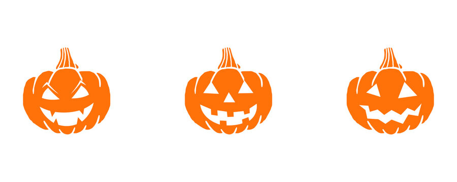 Scary carved orange Halloween jack-o'-lantern pumpkin isolated on a white background
