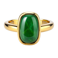 Gold ring with oval green jade gemstone.