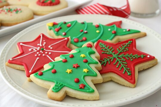 Festive christmas sugar cookies decorating event home kitchen edible art holiday environment whimsical viewpoint colorful icing concept