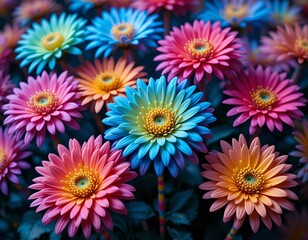 Fototapeta premium Vibrant gerbera daisies bloom in a dazzling display of rainbow colors, bringing joy and beauty.