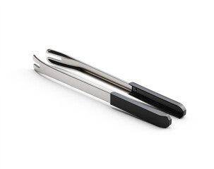 Sleek Modern Barbecue Tongs with Black Accents on White Background.