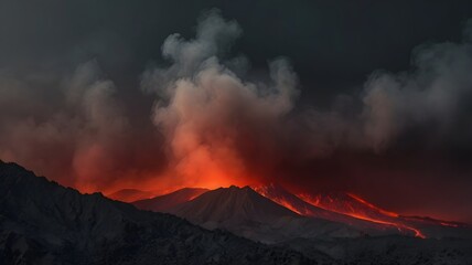Volcanic Eruption with Lava and Smoke Dark Sky Scene