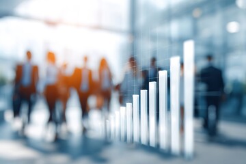growth bar chart with blurred business people background. High quality
