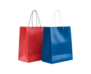 Two colorful shopping bags on transparent background, PNG