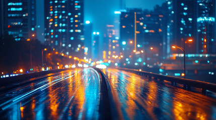 Obraz premium Vibrant Cityscape at Night with Light Reflections