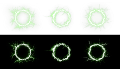 This graphic showcases an Electric Circle Green Lightning Effect PNG Overlay with a transparent background