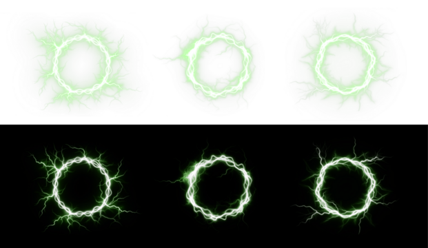 This graphic showcases an Electric Circle Green Lightning Effect PNG Overlay with a transparent background