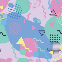Vibrant retro abstract geometric pattern featuring pastel colors and Memphis style, seamless pattern, royalty free stock.