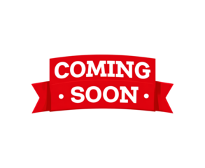 Read ribbon banner with coming soon text on transparent background, PNG