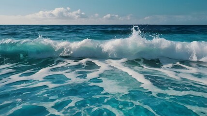Vast Ocean Waves Crashing Under Bright Sky with Turquoise Water and White Foam