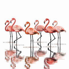 Obraz premium Group of Flamingos Standing in Water Illustration