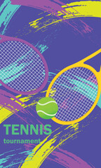 Tennis, rackets, ball, abstract background, flat style illustration for competition poster, lawn tennis training. Real Tennis World Championship, beginners training, sports club, fitness activity