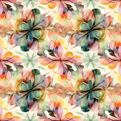 Watercolor floral pattern with vibrant abstract flowers and soft pastel hues, patern seamless, royalty stock.