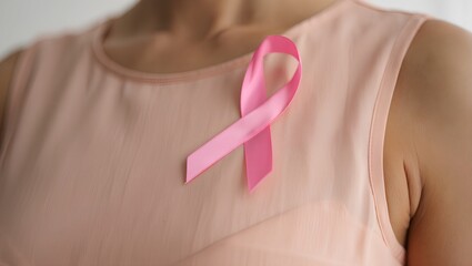 Breast Health Awareness Close-Up of Pink Ribbon on Silk Top