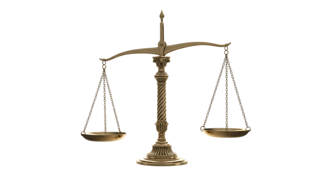 Justice scales, golden balance scale isolated PNG with Transparent Background - Powered by Adobe
