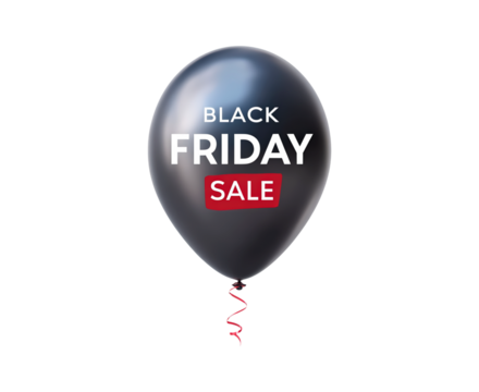 Black friday sale balloon with red ribbon on transparent background, PNG