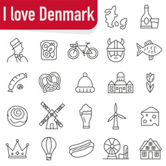 Fototapeta premium A set of icons dedicated to Denmark. A set of icons reflecting the symbols and culture of Denmark.