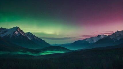 Fototapeta premium Majestic Mountain Landscape with Northern Lights in Night Sky