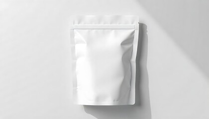 Clean white stand-up pouch with zipper closure, perfect for product packaging mockups and branding.