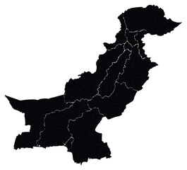 Pakistan Map Silhouette - Provinces and Territories Vector Black and White