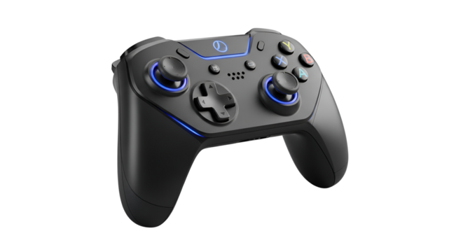 Black wireless gamepad controller for gaming entertainment isolated PNG with Transparent Background