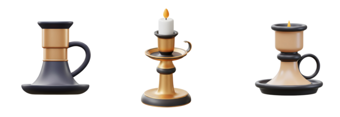 Elegant candle holders with a lit candle evoke warmth and classic charm for any decorative setting with transparent background