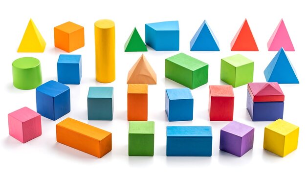 Colorful geometric shapes arranged on a white background (1)