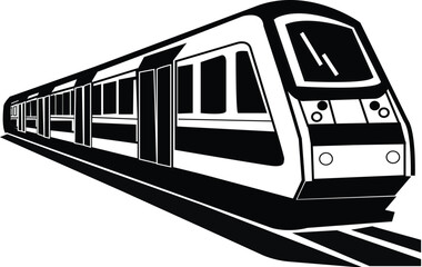 Modern train speeding along tracks conveys efficient transportation and travel concept