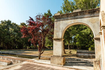 Obraz premium Photograph of the garden of the Convent of São Miguel in Gaeiras, Óbidos, Portugal. Religious building in Europe and tourist attraction.