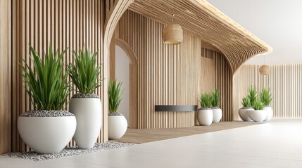 Modern minimalist wooden entryway