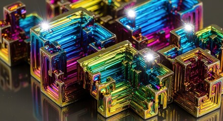 Iridescent Bismuth Crystal Formation with Stepped Structure and
