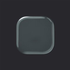 Glass square transparent button on dark background. 3d vector realistic ui icon.