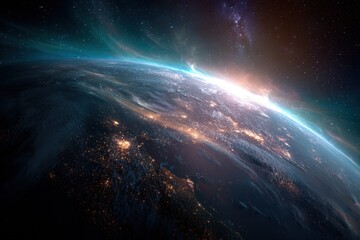 Fototapeta premium Earth Planet From Space At Sunrise