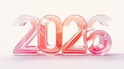 The year 2026 is written with beautiful, transparent three-dimensional letters, displaying a gradient of colors from red to orange